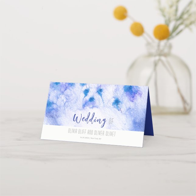 Winter Blue Garden Wedding Place Card (Front)
