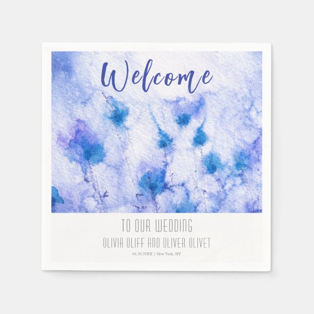 Winter Blue Garden Wedding Welcome Napkin (Front)