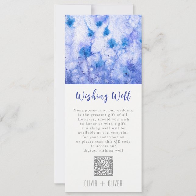 Winter Blue Garden Wedding Wishing Well QR Code Invitation (Front)