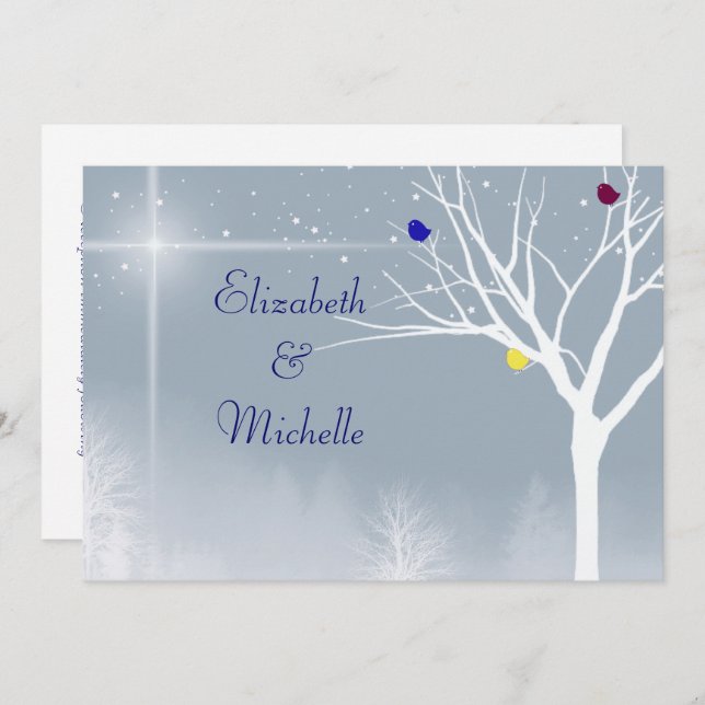 Winter Blue Gay/Lesbian Custom Wedding Invitation (Front/Back)