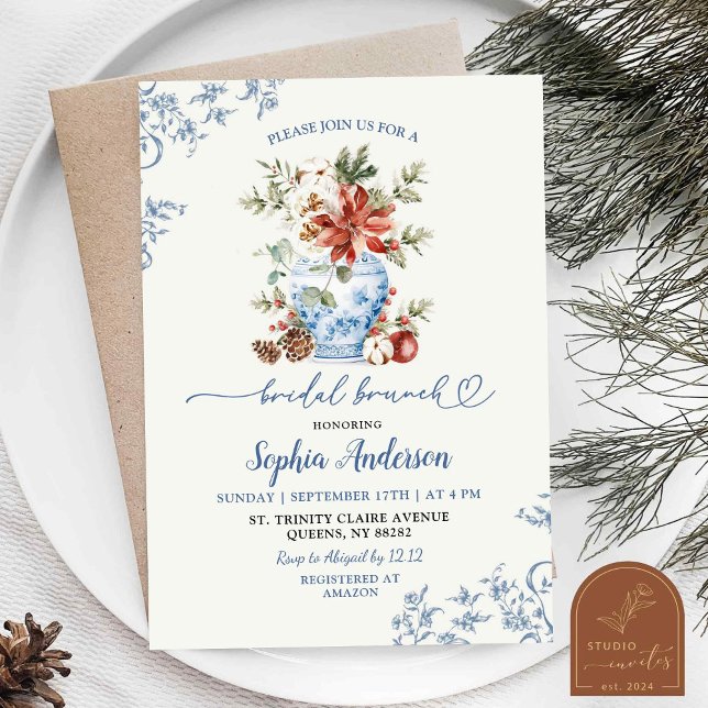 Winter Blue Ginger Jar Chinoiserie Bridal Brunch Invitation (Creator Uploaded)