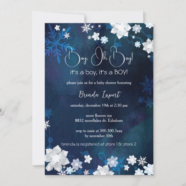 Winter Blue Glitters Baby Boy Shower Invitation (Front)