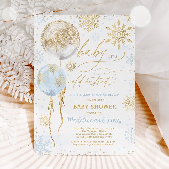 Winter Blue & Gold Snowflake Baby Shower Invitation (Creator Uploaded)