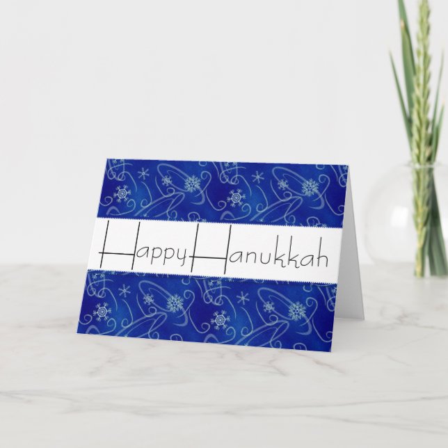 Winter Blue Happy Hanukkah Greeting Card (Front)