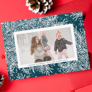Winter Blue & Icy White Christmas Botanicals Photo Holiday Card