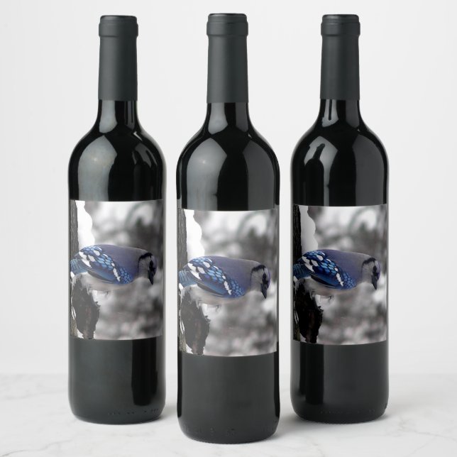 Winter Blue Jay  Wine Label (Bottles)