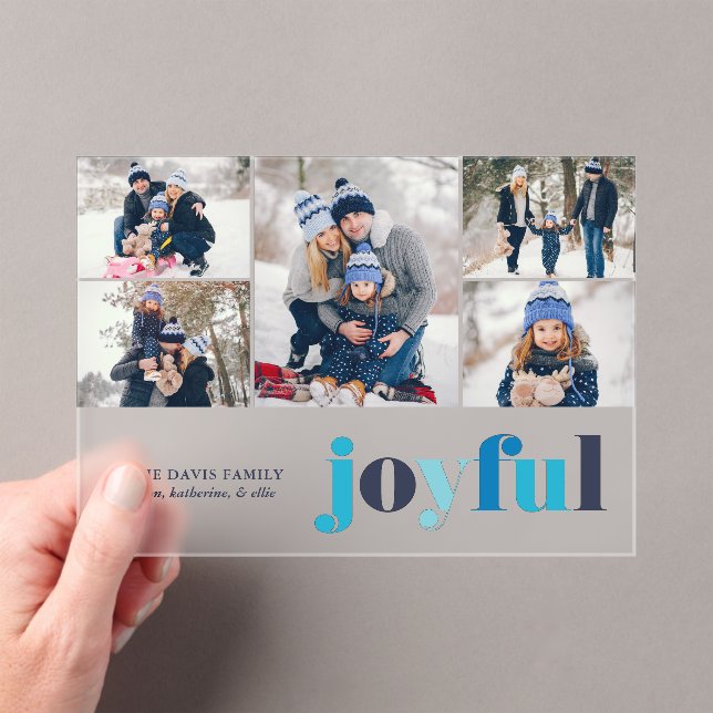 Winter Blue "Joyful" Gallery of 5 Photos Christmas Acrylic Invitations (Insitu (Handheld))