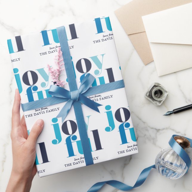 Winter Blue "Joyful" Personalised Holiday  Wrapping Paper (Gifting)