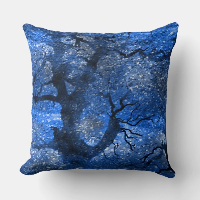 Winter Blue Magical Twilight Forest Throw Pillow (Front)