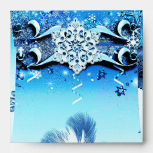 Winter Blue Masquerade Mask & Snowflakes Elegant Envelopes