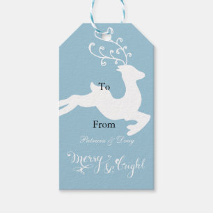 Winter Blue Merry Bright Christmas Reindeer Gift Tags