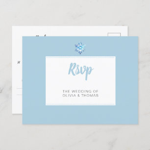 Winter Blue Minimalist Snowflake Wedding Meal RSVP Invitation Postcard