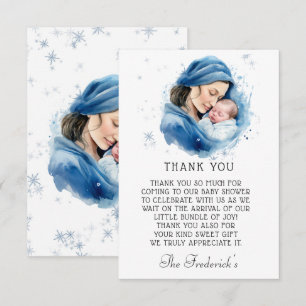 Winter Blue Mother & Child Baby Shower Thank You Card