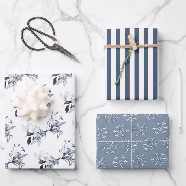 Winter Blue Multi Purpose Wrapping Paper Sheet (Front)