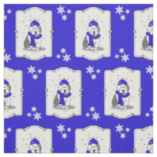 Winter Blue Old English Sheepdog Dog (Grey 1) Cute Fabric