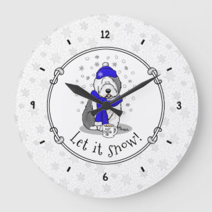 Winter Blue Old English Sheepdog Dog (Grey 1) Cute Large Clock