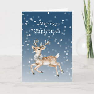 Winter Blue Ombre White Confetti Deer Christmas Card