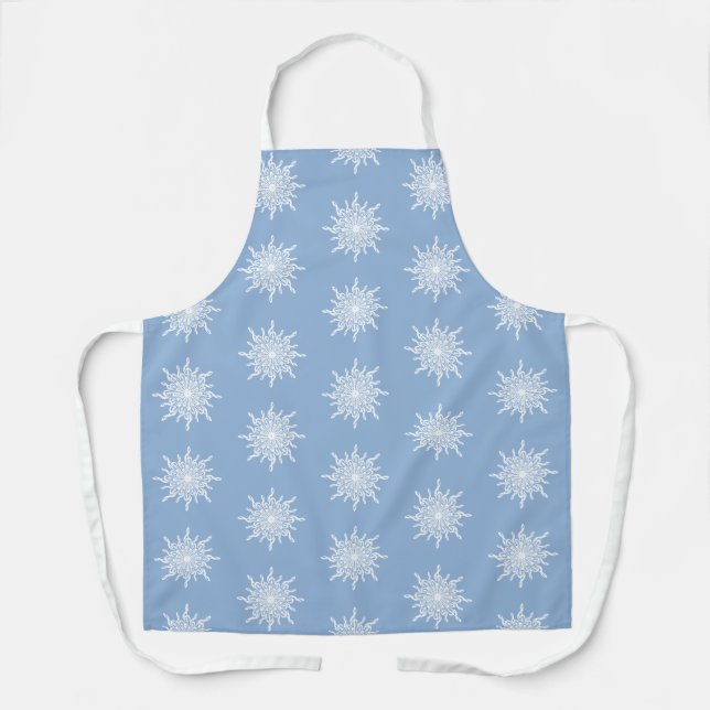 Winter Blue Ornamental G-Clef Snowflake Pattern Apron (Front)