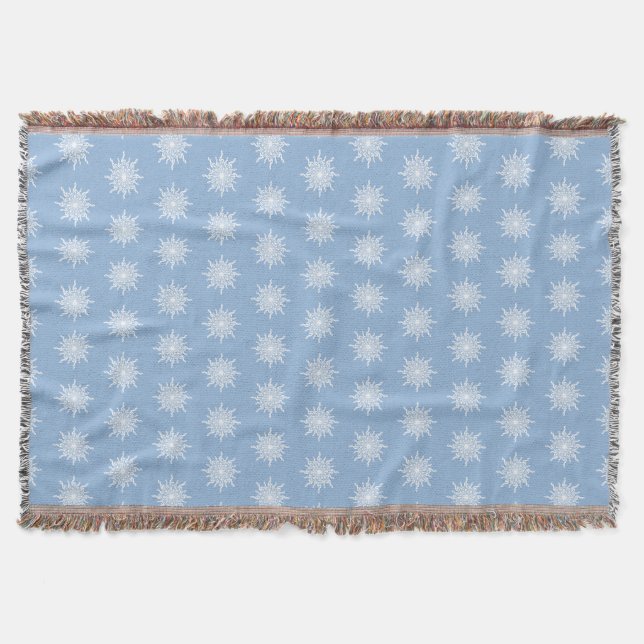 Winter Blue Ornamental G-Clef Snowflake Pattern Throw Blanket (Front)