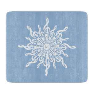 Winter Blue Ornamental Monogram G-Clef Snowflake Cutting Board