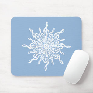 Winter Blue Ornamental Monogram G-Clef Snowflake Mouse Pad