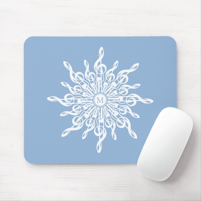 Winter Blue Ornamental Monogram G-Clef Snowflake Mouse Pad (With Mouse)