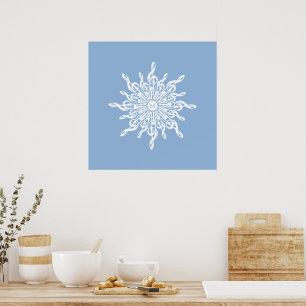 Winter Blue Ornamental Monogram G-Clef Snowflake Poster
