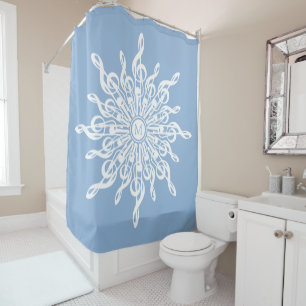 Winter Blue Ornamental Monogram G-Clef Snowflake Shower Curtain