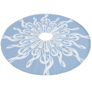 Winter Blue Ornamental Treble Clef Snowflake Fleece Tree Skirt