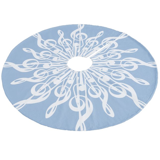 Winter Blue Ornamental Treble Clef Snowflake Fleece Tree Skirt (Angled)