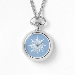Winter Blue Ornamental Treble Clef Snowflake Watch