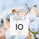 Winter Blue Peach Florals Script Wedding Table Number<br><div class="desc">Winter Blue Peach Florals Script Wedding. Table is set in a handwriting style script and your table number beneath with frosty blue and peach wintery festive florals bordering the top behind a tinted gradient with the text partially overlaid onto it. Easily personalise the number. The same design is on the...</div>