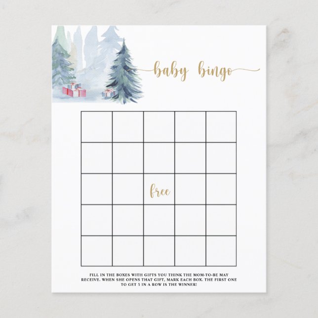 Winter blue pine trees baby bingo game (Front)