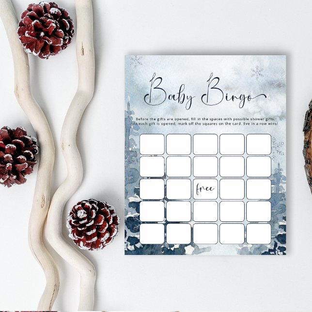Winter blue pine trees baby bingo game (Creator Uploaded)