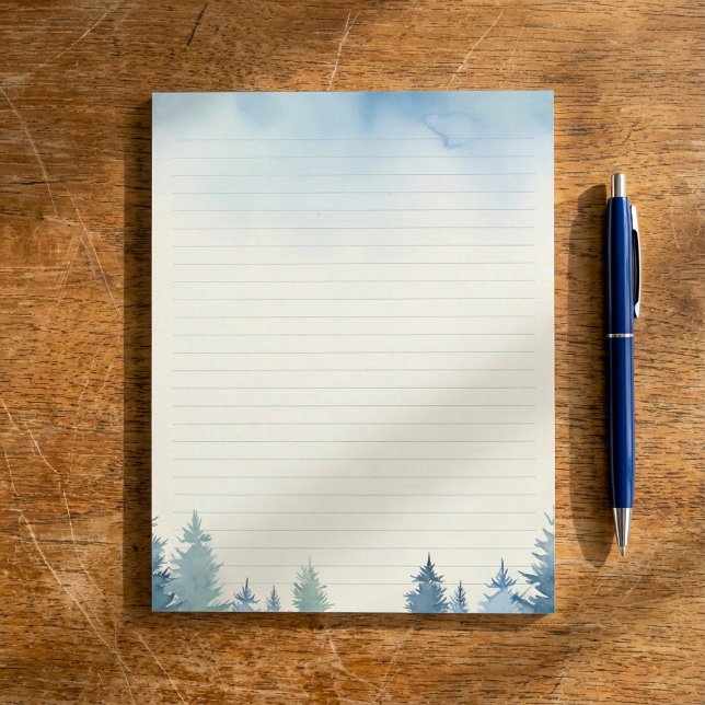 Winter blue pine trees lined notepad (Winter blue pine trees lined notepad.)