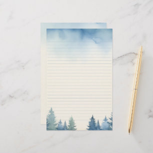 Winter blue pine trees lined stationery