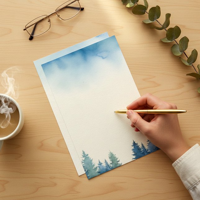 Winter blue pine trees plain stationery (Winter blue pine trees plain stationery)