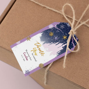 Winter Blue Purple Gold Snowflakes Magic Birthday Gift Tags