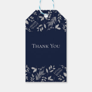 Winter Blue & Silver Leaves Botanical Holiday Gift Tags