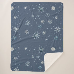 Winter Blue Silver Snowflakes Christmas Sherpa Blanket