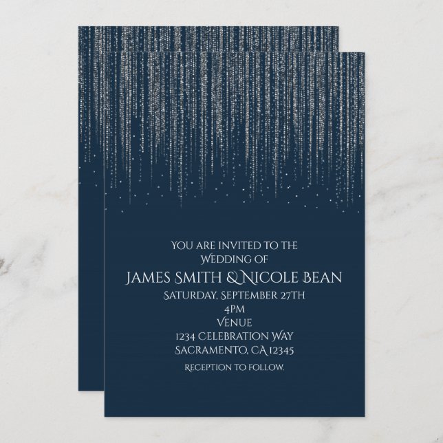 Winter Blue & Silver Sparkling Ice Lights Wedding Invitation (Front/Back)
