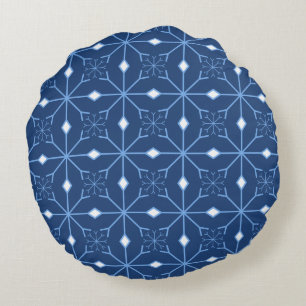 Winter Blue Snow and Ice Round Pillow