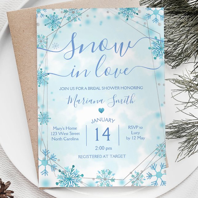 Winter Blue Snow in Love Snowflake Bridal Shower  Invitation (Creator Uploaded)