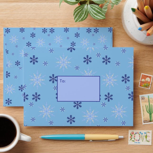 Winter Blue Snowflake Pattern Envelope (Desk)