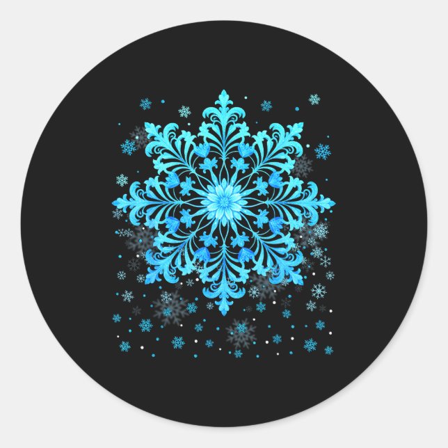 Winter Blue Snowflake Pjs Christmas Xmas Men Women Classic Round Sticker (Front)