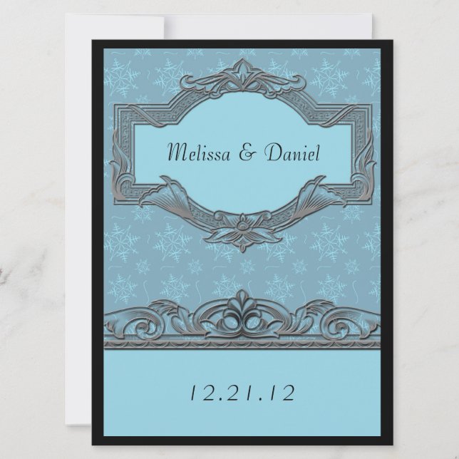 Winter Blue Snowflake Wedding Invitations (Front)