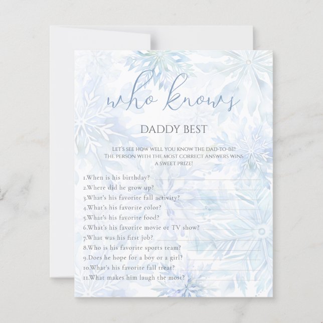 Winter Blue Snowflake Who Knows Daddy Game (Front)