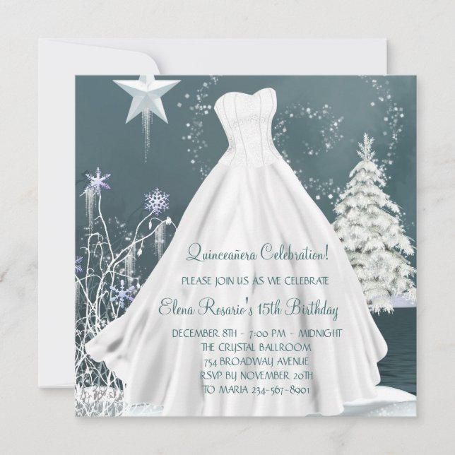 Winter Blue Snowflakes Quinceanera Invitations (Front)
