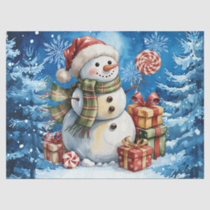 Winter Blue Snowman & Christmas Presents Tissue Paper
