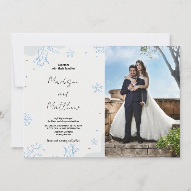 Winter Blue Snows Wedding Invitations with photo (Front)